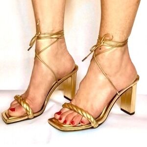 JIMMY CHOO GOLD LEATHER DIOSA 85 SANDAL Size EU39.5 US‎ 8.5